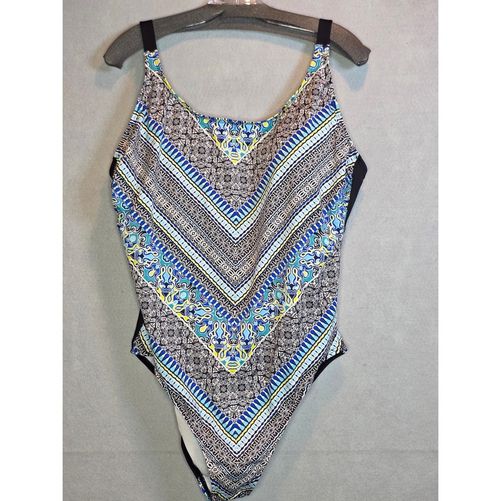 Cleanwater Plus Size 20W One Piece Swimsuit Blue Geometric Print CWSS8476